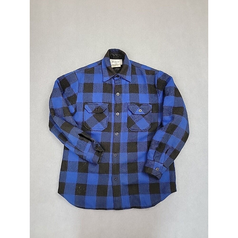 Vintage Woodland‎ Jacket Mens M Button Blue Buffalo Pockets Wool Blend 90s READ